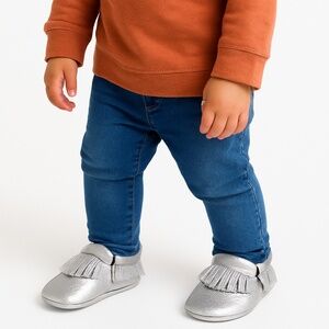 NWT Silver Genuine Leather Baby Moccasins - 18-24 Months